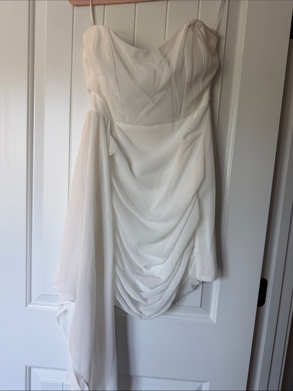 12th Tribe Strapless White Draped Chiffon Cocktail Dress